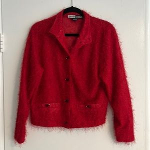 Jamie Sadock Women’s Large Red Fuzzy Eyelash Cardigan